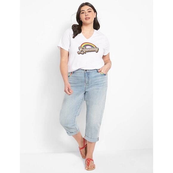 Lane Bryant Signature Fit Boyfriend Capri - Pride Embroidered Light Wash Size 20 - Picture 3 of 12